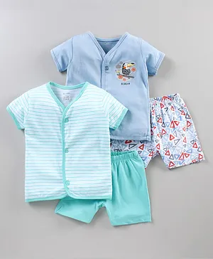 OHMS Half Sleeves Striped Tee and Shorts Set Toucan Print Pack of 2 - Blue Sky Blue