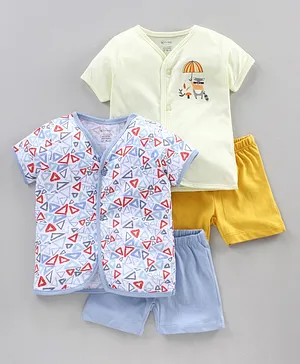 OHMS Half Sleeves Tee and Shorts Set Animal Print Pack of 2 - Yellow Blue
