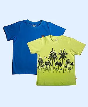 Lil' Roos Short Sleeves Pack Of 2 Palm Trees Print  Tee - Green Blue