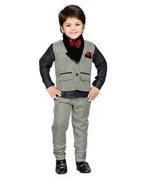 AJ Dezines Full Sleeves Solid Colour Shirt With Waistcoat & Pants - Grey