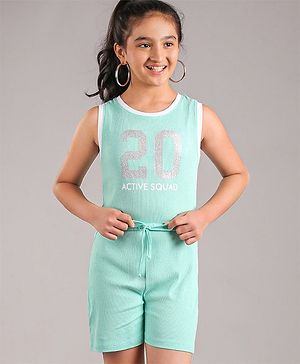 Pine Kids Sleeveless Jumpsuit with Glitter Print - Aqua