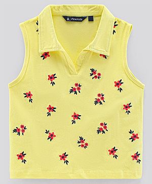 Pine Kids Biowash Sleeveless Tee Floral Print - Yellow