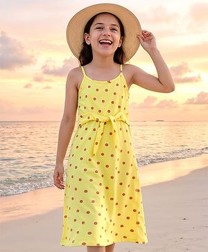 Pine Kids Singlet Sleeves Biowashed Dress Polka Print - Yellow