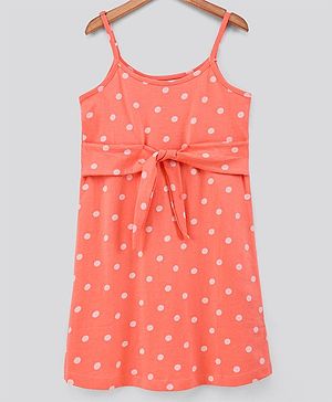 Pine Kids Sleeveless Bio Wash Frock Polka Dot Print - Peach