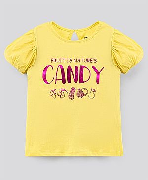 Pine Kids Puffed Sleeves Bio Wash Top Foil Print - Yellow
