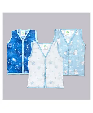 Fancy Fluff Starry Night Bamboo Muslin Sleeveless Jhablas Pack of 3 - Blue