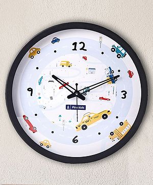 Pine Kids Transport Wall Clock - Light Blue & Black