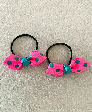 Kalacaree Christmas Dotted Bow Set Of 2 Rubber Bands - Pink and Blue