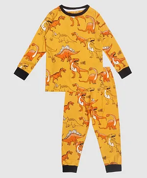 Little Marine Full Sleeves Dinosaur Print Night Suit - Yellow
