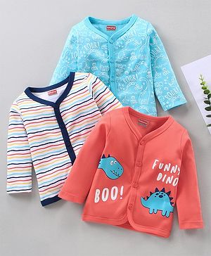 Babyhug Full Sleeves Vests Pack of 3 - Blue Peach White