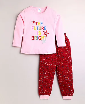 DEAR TO DAD Full Sleeves The Future Is Bright Printed Tee With Lounge Pants - Pink