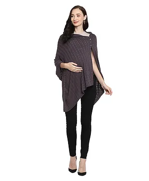Momsoon Full Sleeves Poncho Style Maternity Top - Grey