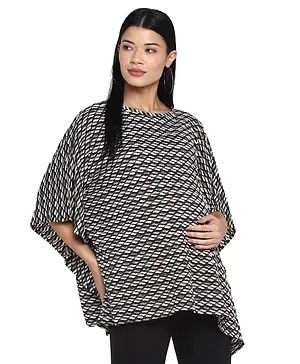 Momsoon Three Fourth Sleeves All Over Printed Maternity Top - Black