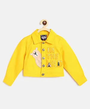 Nauti Nati Full Sleeves Bear Patch Jacket - Yellow