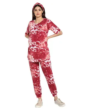Momsoon Half Sleeves Printed Maternity Top With Joggers - Red