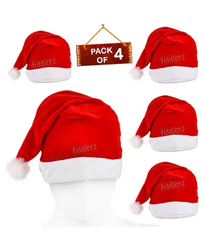 Fiddlerz Christmas Santa Claus Caps Pack of 4 - Red