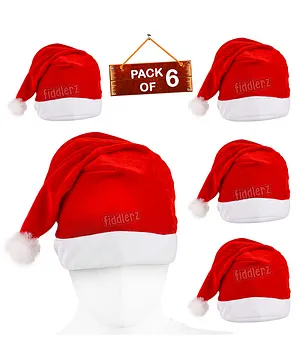 Fiddlerz Santa Claus Caps Pack of 6 - Red
