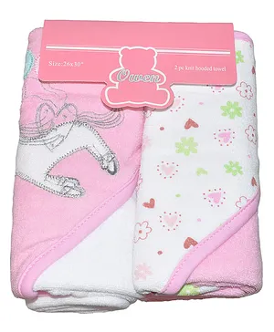 Owen Multi Print Knit Hooded Towel Pack of 2 - Pink
