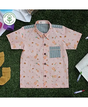 Miko Lolo Half Sleeves Bunny Printed Casual Organic Cotton Shirt - Pink