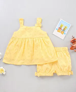 Babyhug Sleeveless Swiss Dot Top and Shorts - Yellow