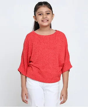 Natilene Three Fourth Sleeves Solid Top - Red