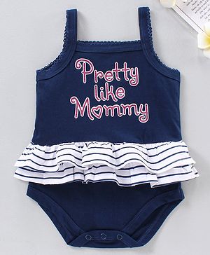 Babyhug Sleeveless Frock Style Onesie Text Print - Blue