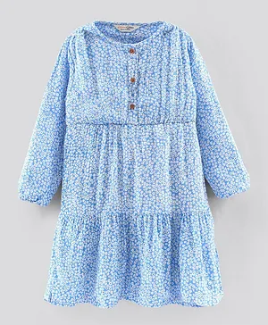 Primo Gino Full Sleeves Frock Floral Print - Blue