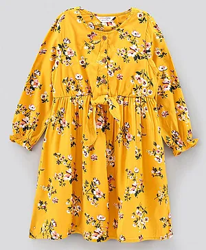 Primo Gino Full Sleeves Frock Floral Print - Yellow