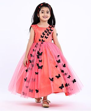 Li&Li BOUTIQUE Sleeveless Butterfly Applique Flared Gown - Coral