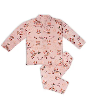 AAAKAR Full Sleeves Bunny Print Night Suit - Peach