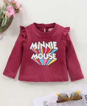 Babyhug Full Sleeves Tee Minnie Mouse Print - Maroon