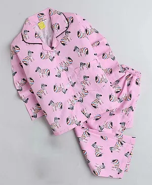 IndiUrbane Zebra Print Full Sleeves Night Suit - Pink