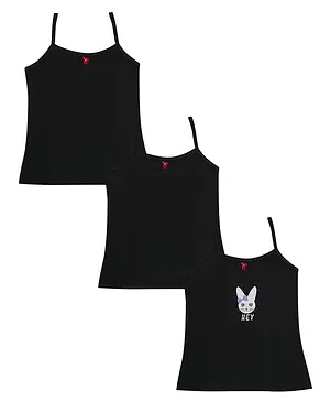 Tiny Bugs Sleeveless Pack Of 3 Kitty Print Camisoles - Black