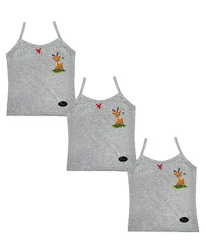 Tiny Bugs Sleeveless Pack Of 3 Reindeer Print Camisoles - Grey