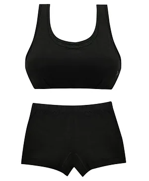 Tiny Bugs Solid Bra With Shorts - Black