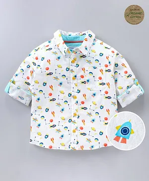 Babyoye Full Sleeves Cotton Shirt Rocket Print - Multicolour