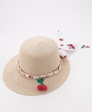 Pine Kids Straw Hats With Cherry Applique - White