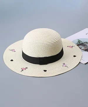 Pine Kids Straw Hat Flamingo Print White - Diameter 34 cm