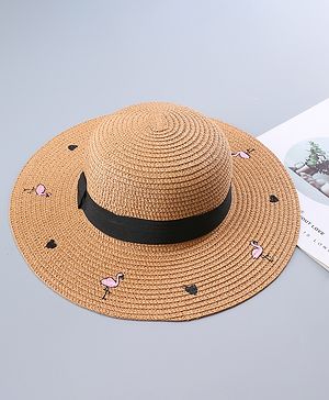 Pine Kids Straw Hat Flamingo Print Brown - Diameter 34 cm