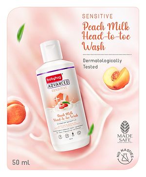 Babyhug Advanced Sensitive Peach Milk Head to Toe Wash Extra Gentle No Tear Formula For Sensitive Baby 2 In 1 Shampoo & Body Wash - 50 ml