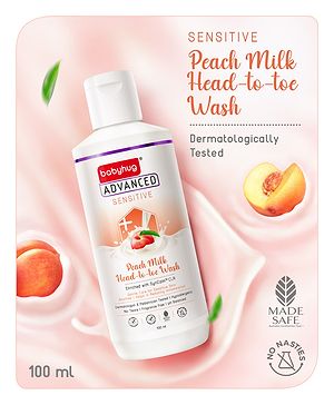 Babyhug Advanced Sensitive Peach Milk Head to Toe Wash Extra Gentle No Tear Formula For Sensitive Baby 2 In 1 Shampoo & Body Wash - 100 ml
