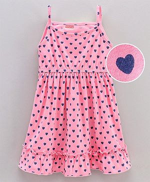 Babyhug Sleeveless Frock Hearts Print - Pink