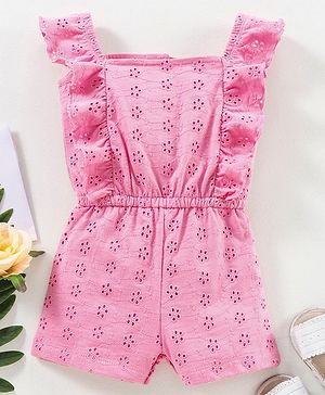 Babyhug 100% Cotton Schiffley Sleeveless Jumpsuit Solid Color - Pink