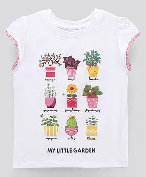 Pine Kids Cap Sleeves Top My Little Garden Print  - White