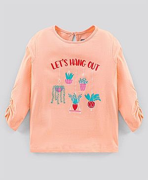 Pine Kids Full Sleeves T Shirt Text Print - Peach