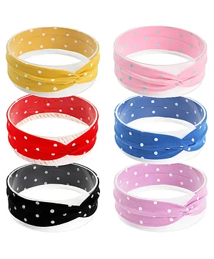 Bembika Nylon Polka Dots Knotted Headbands Pack of 6 - Multicolor 