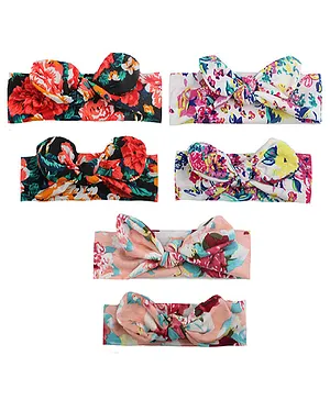 Bembika Nylon Flower Print Knotted Headbands Pack of 6 - Multicolor 