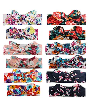 Bembika Nylon Flower Print Knotted Headbands Pack of 12 - Multicolor