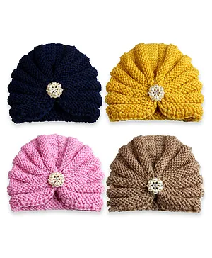 Bembika Nylon Turban Headbands Pack of 4 - Multicolor