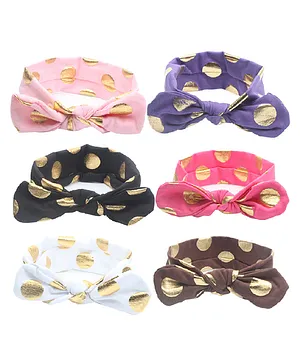 Bembika Nylon Polka Dots Knotted Headbands Pack of 6 - Multicolor 